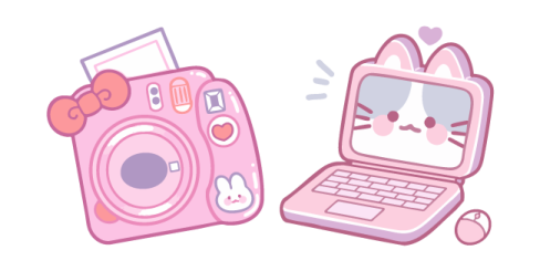 an image of a laptop and a pink camera