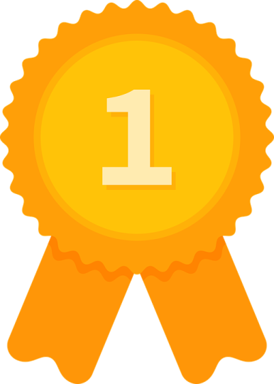 a gold medal with the number one on it