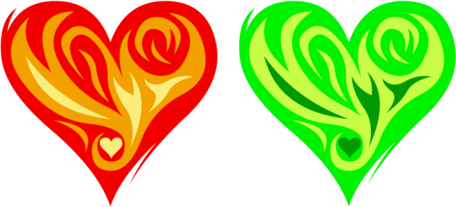 two hearts with different colors