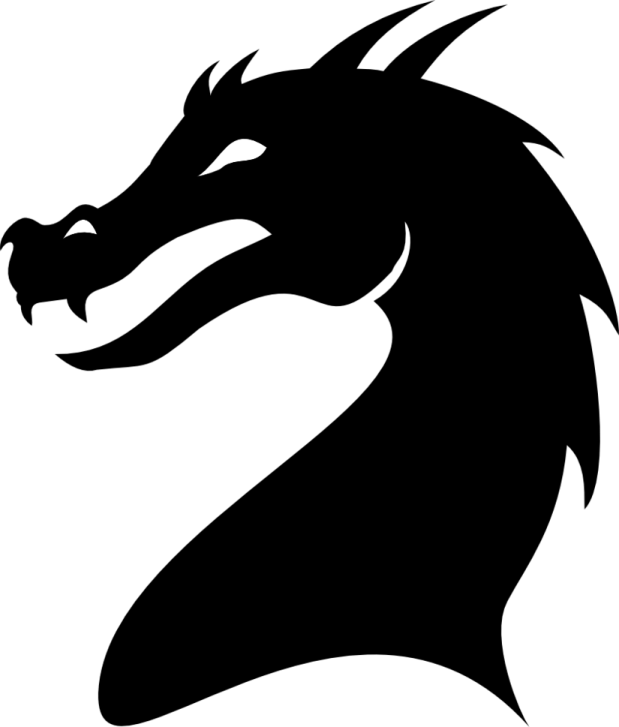 a black and white silhouette of a dragon head