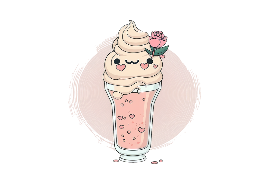 an ice cream milkshak with a rose on top
