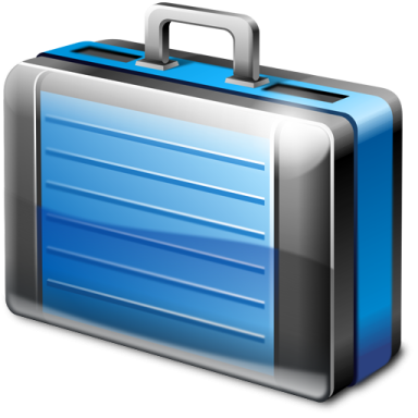 a blue briefcase with a metal handle