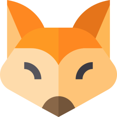 an orange fox head with black eyes