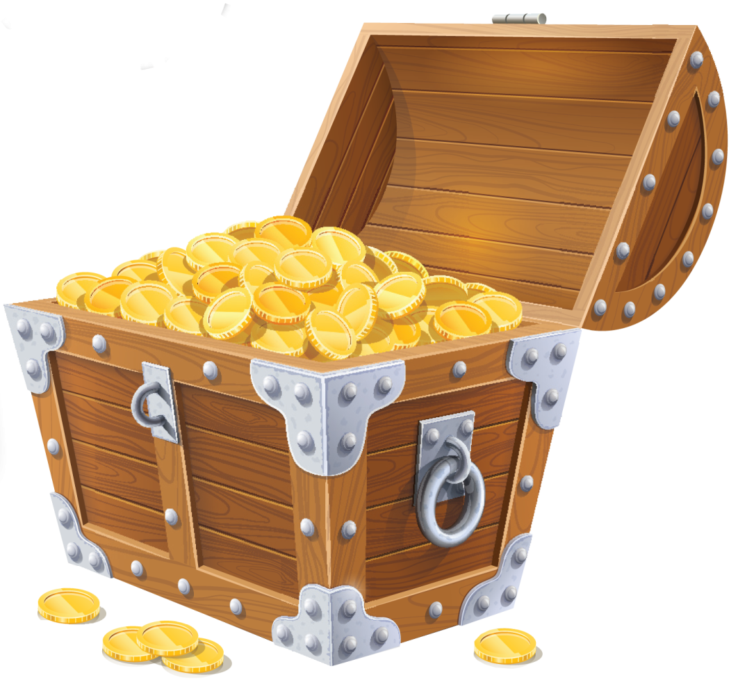a wooden chest filled with gold coins
