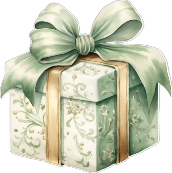 a gift box with a green ribbon and bow