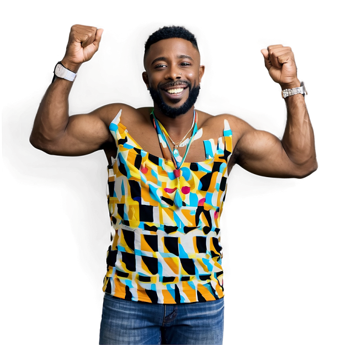a man with his arms up in the air