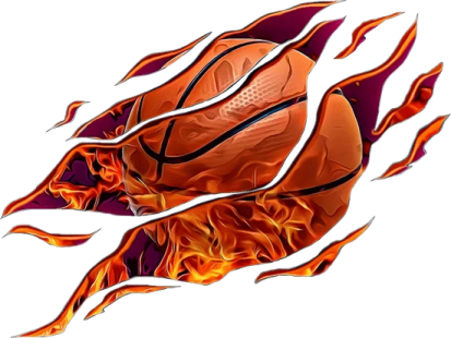 a basketball ball with flames on it