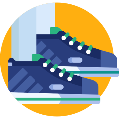 a pair of sneakers in a circle