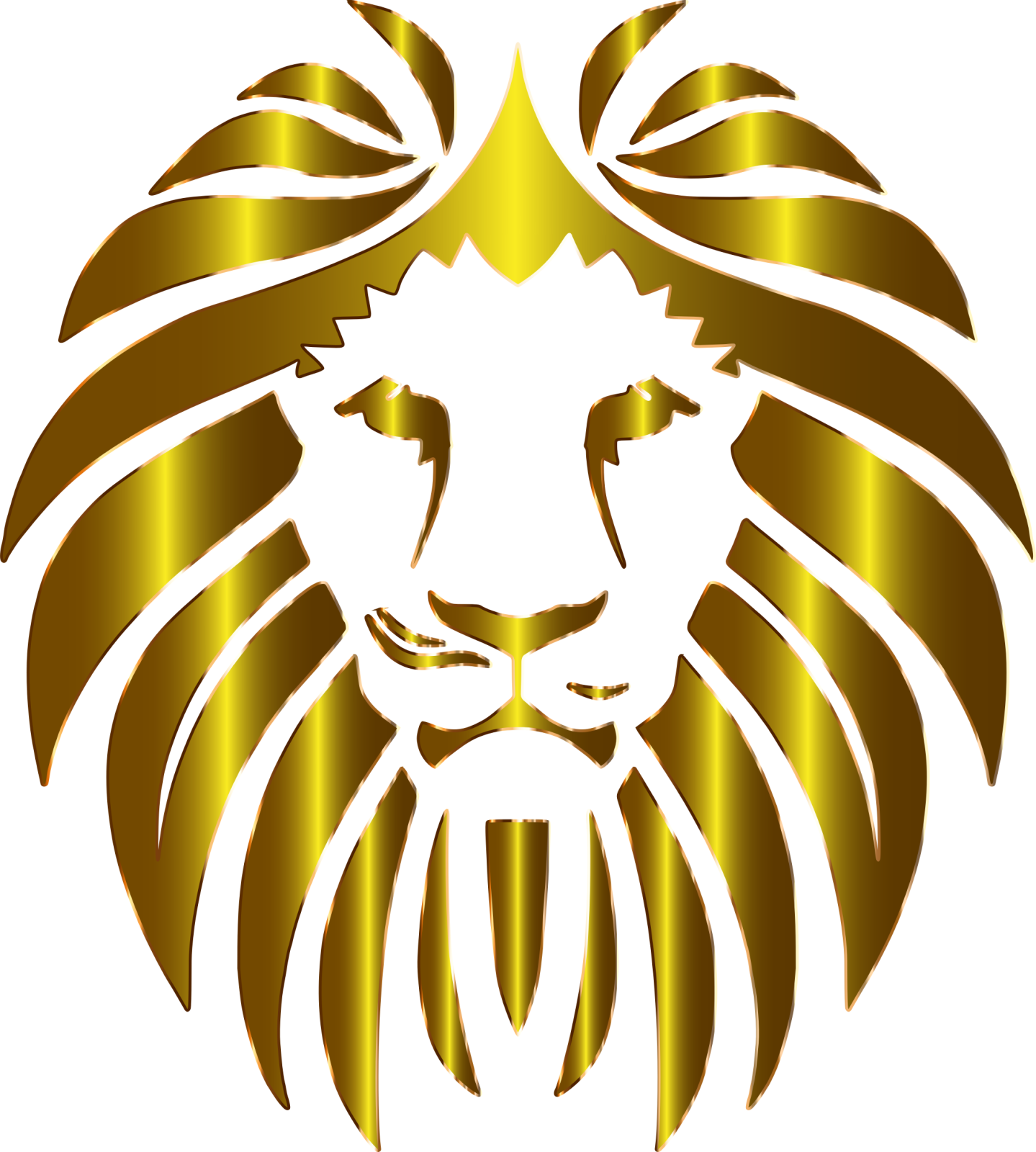 a gold lion head on a white background