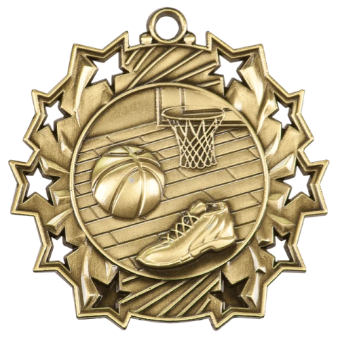 a gold medal with a basketball ball on it