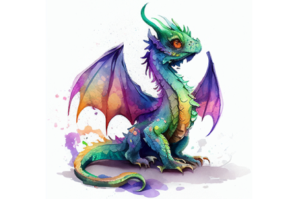 a watercolor painting of a dragon