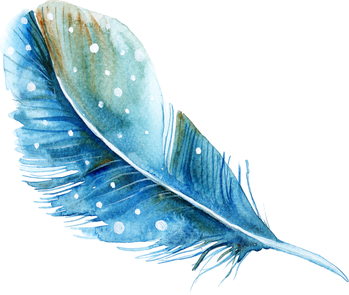 a watercolor painting of a blue feather