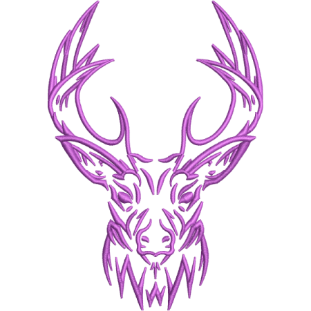 a purple deer head with large horns