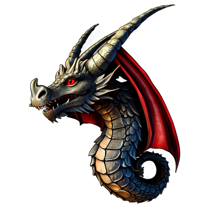 a drawing of a dragon with red eyes