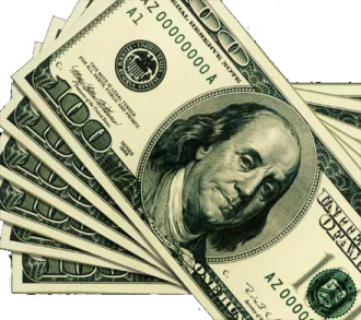 a pile of money on a white background