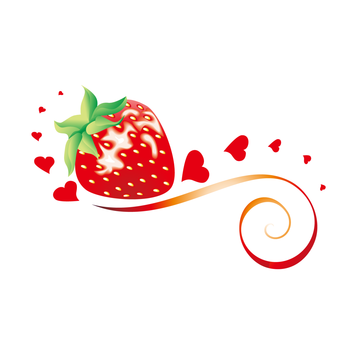 a strawberry with hearts on it's side