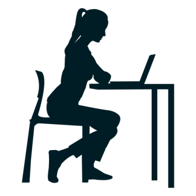 a silhouette of a woman sitting at a desk with her laptop