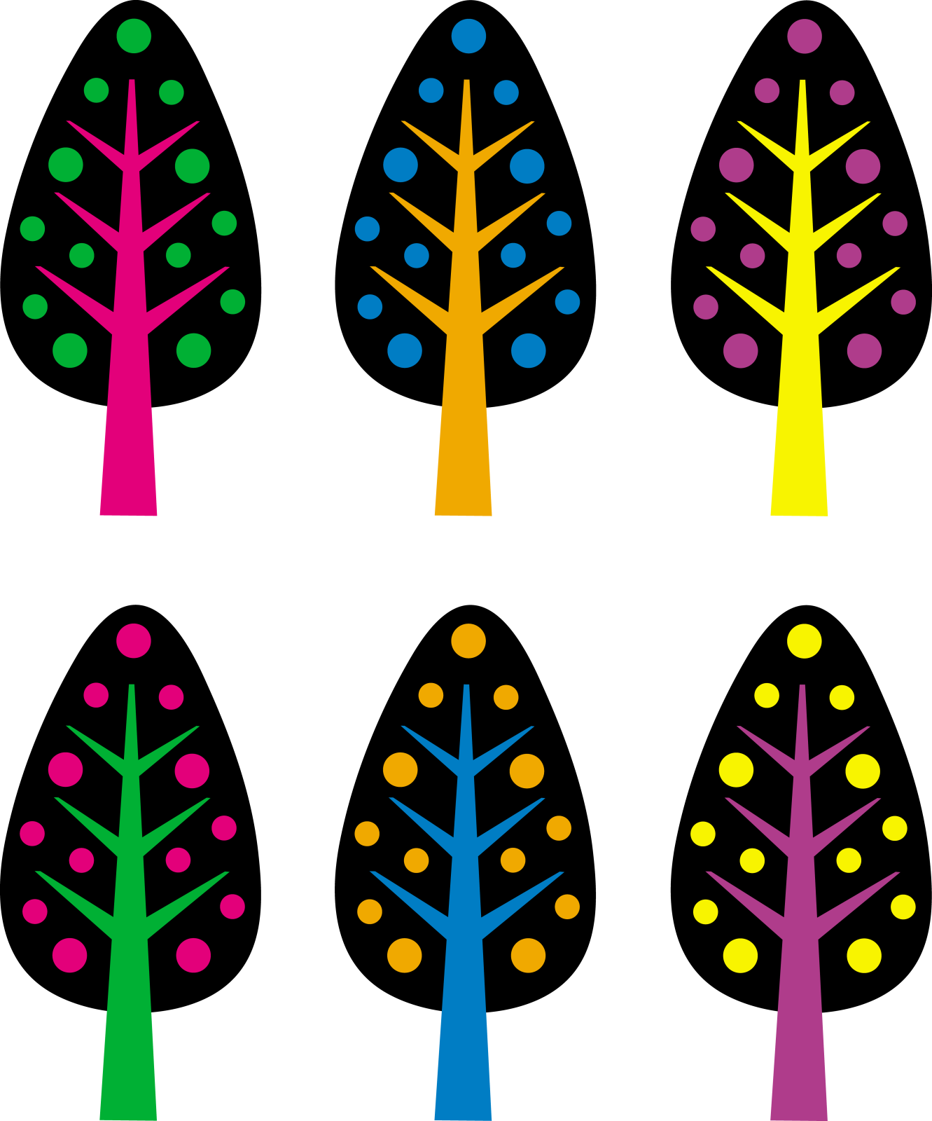 a set of four different colored trees