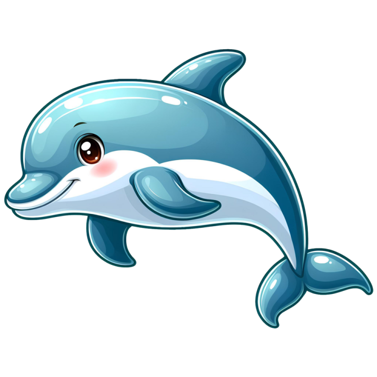 a cartoon dolphin with its mouth open