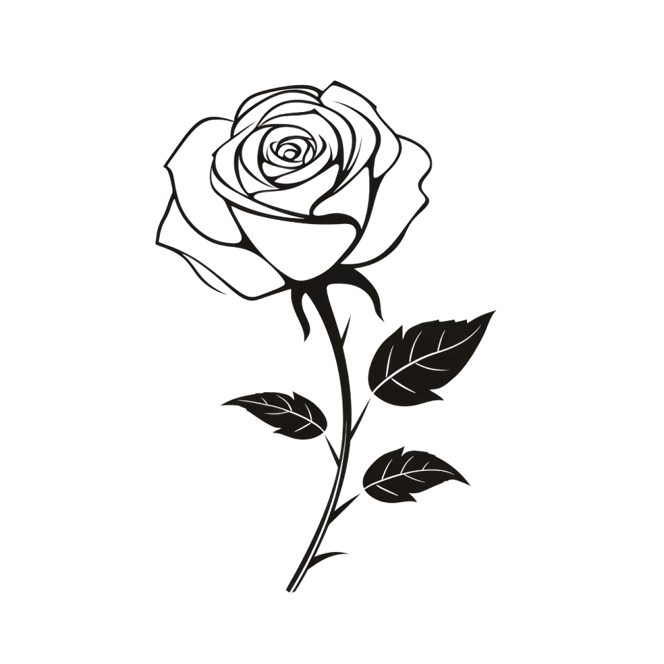 a black and white drawing of a rose