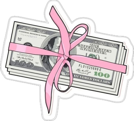 a pink ribbon tied to a dollar