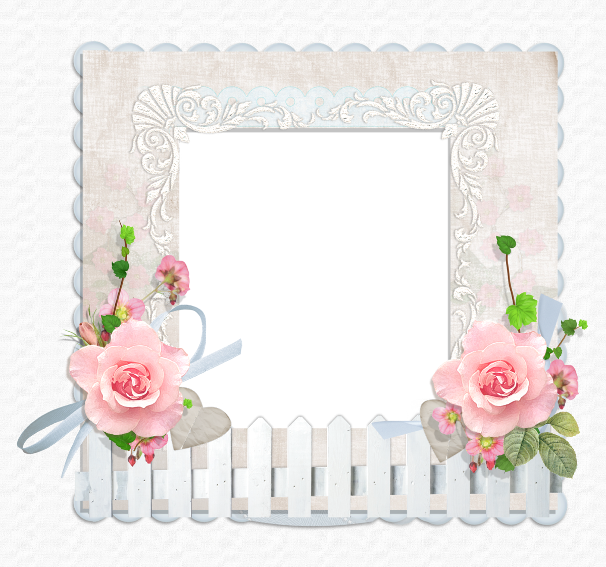 a white frame with pink roses on it