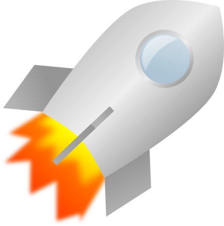 a rocket with an orange flame coming out of it