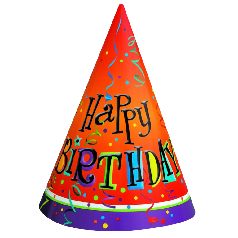 a party hat with the words happy birthday