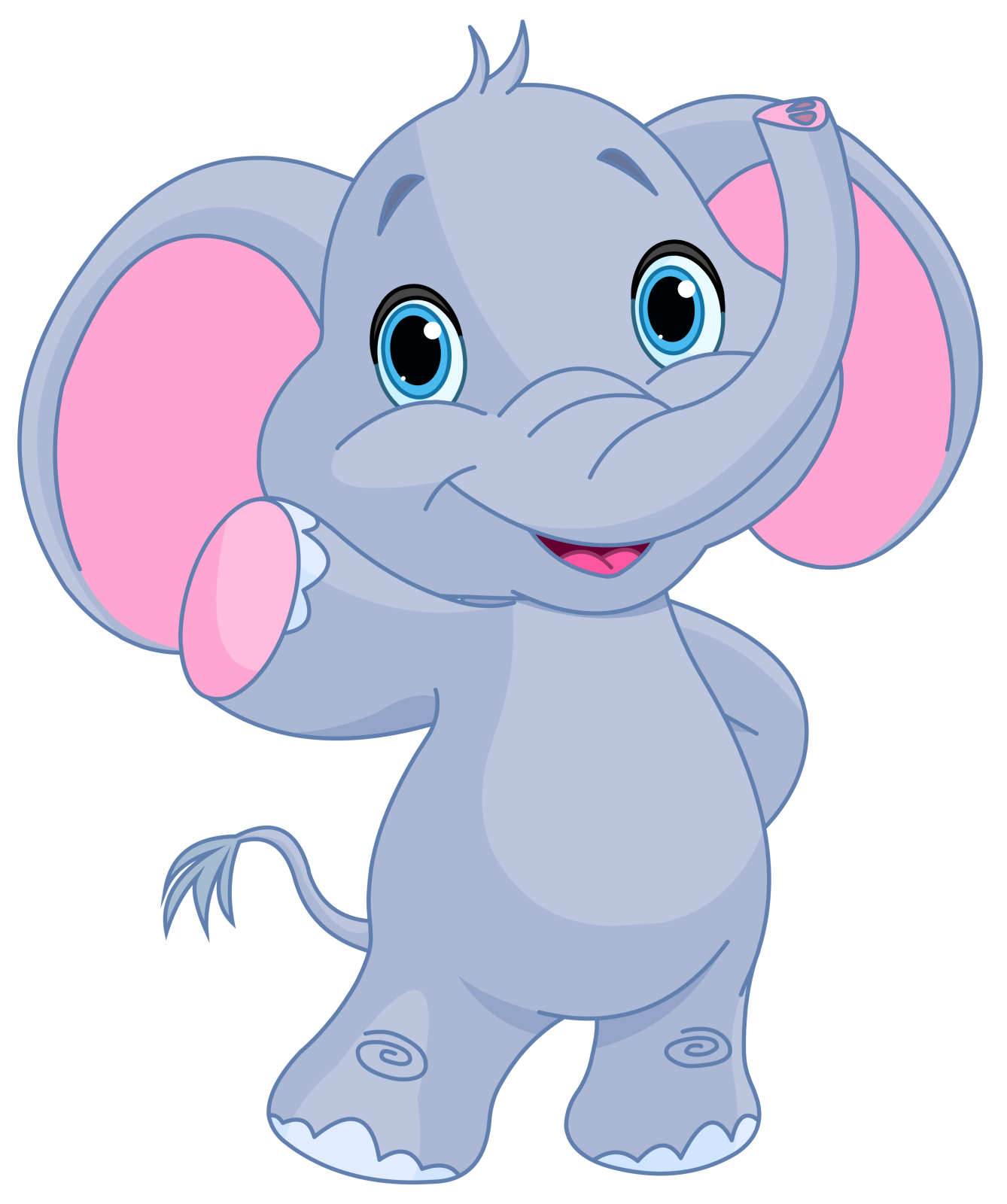 an elephant with big ears and blue eyes
