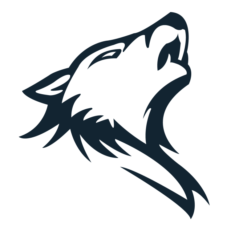 a wolf head silhouetted on a white background