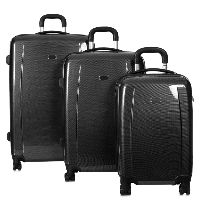 three pieces of luggage on white background