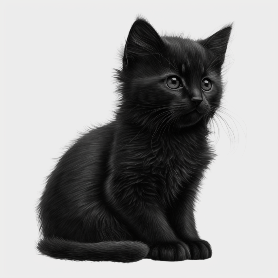 a black kitten sitting down on the floor