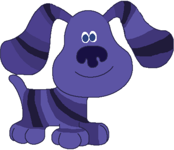 a blue dog with black and white stripes