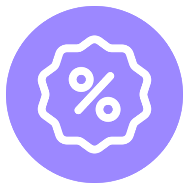 a purple circle with a percentage symbol in the center