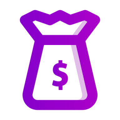 a purple bag with a dollar sign on it