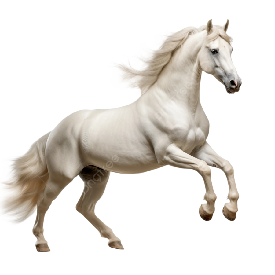 a white horse running in the air