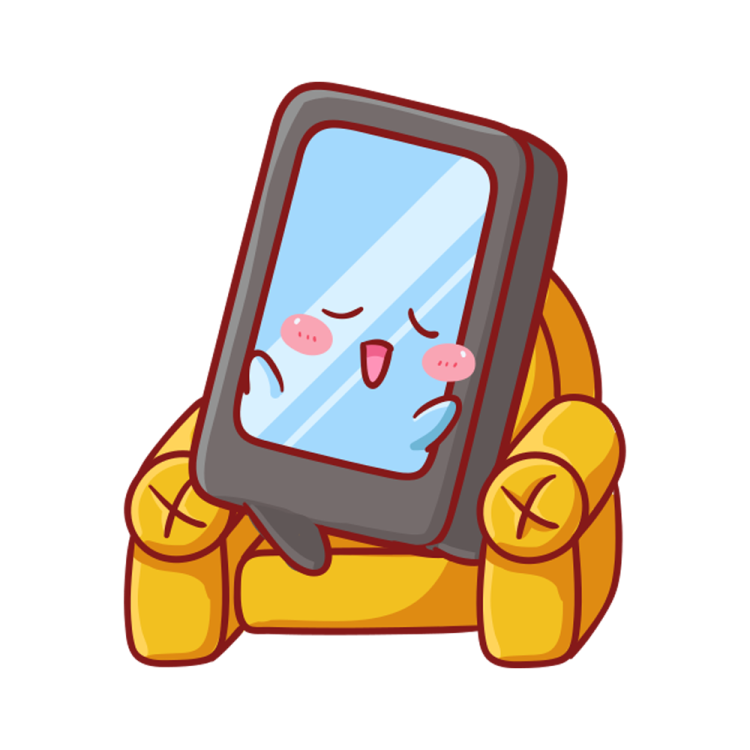 a cartoon phone with a sad face on it