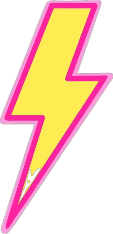a pink and yellow lightning bolt on a white background