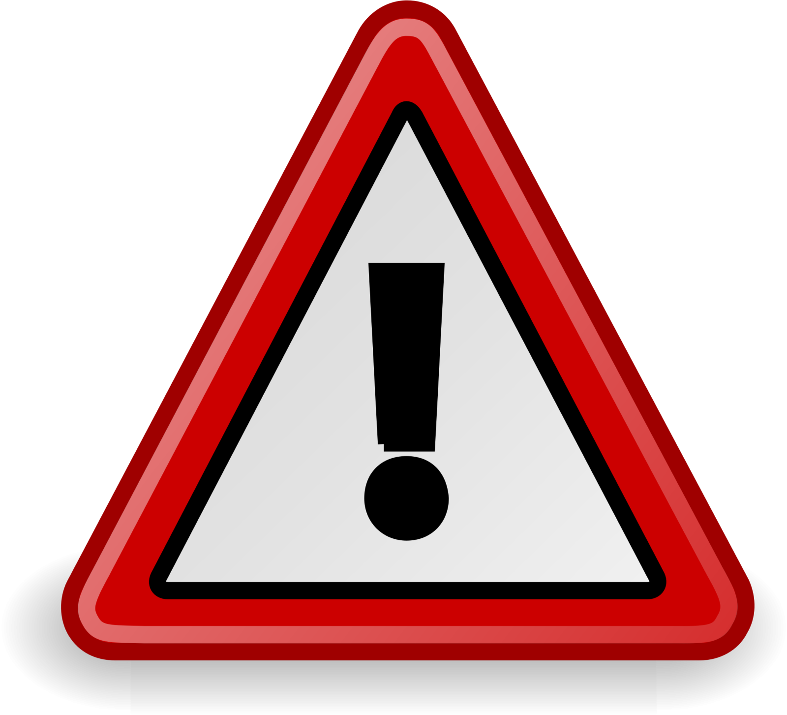 a red triangle with a black and white sign on it