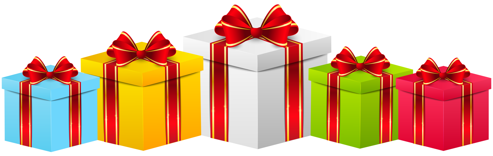 three colorful gift boxes with bows and ribbons