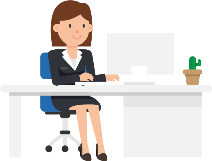 a woman sitting at a desk with her laptop