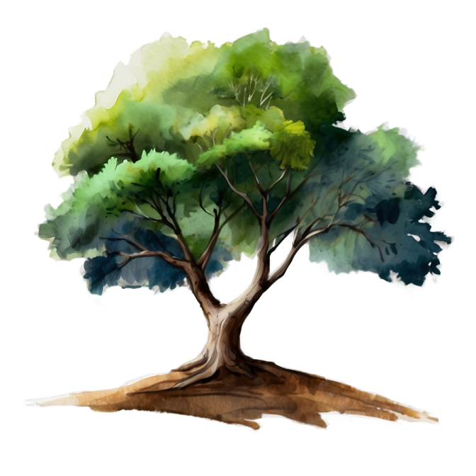 a watercolor painting of a tree