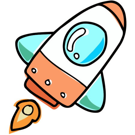 an orange and blue rocket with a white background