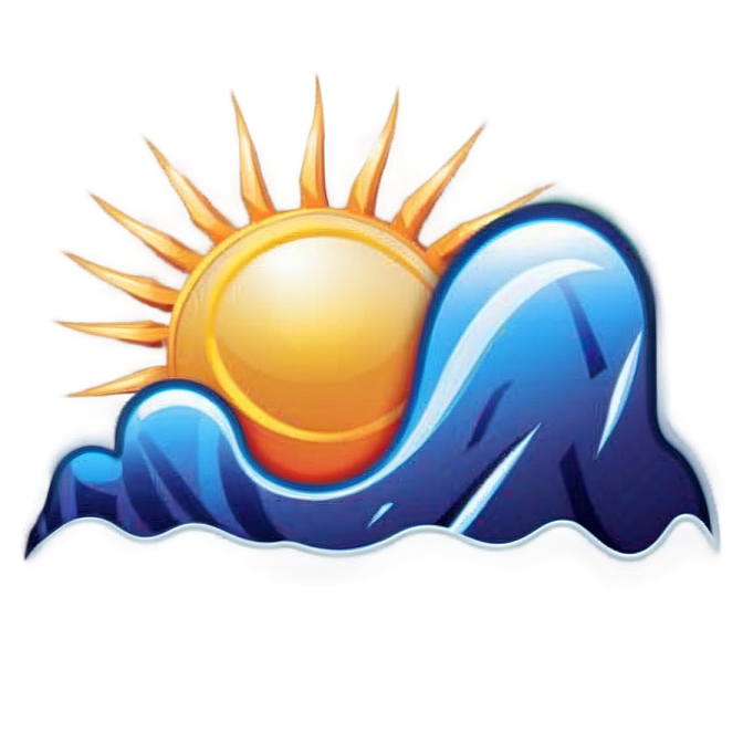 the sun is shining over a wave