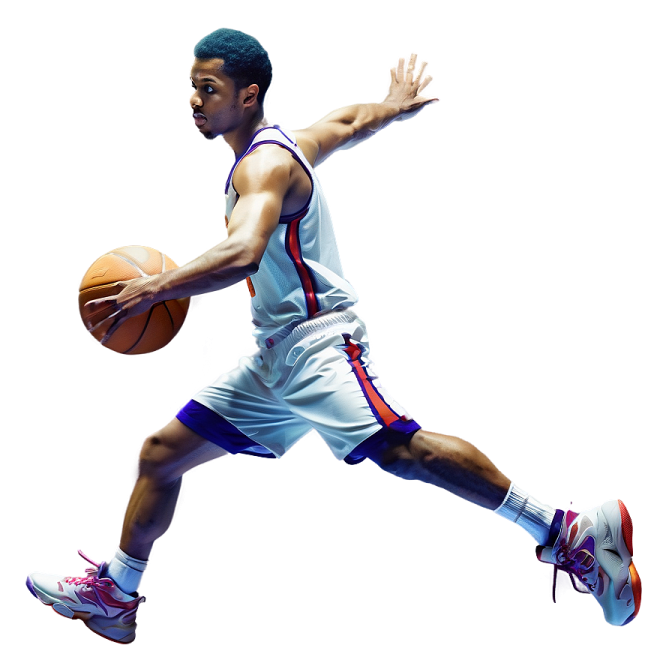 a basketball player is running with the ball
