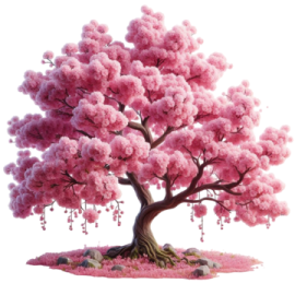 a pink tree with beads hanging from it