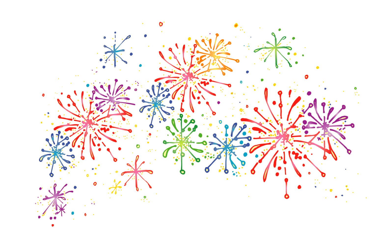 a group of colorful fireworks on white background