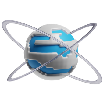 a blue and white sphere with two intersectings around it