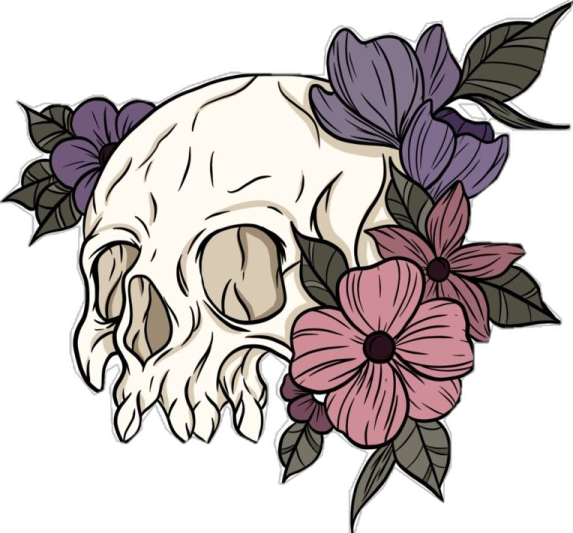 a skull with flowers on its head