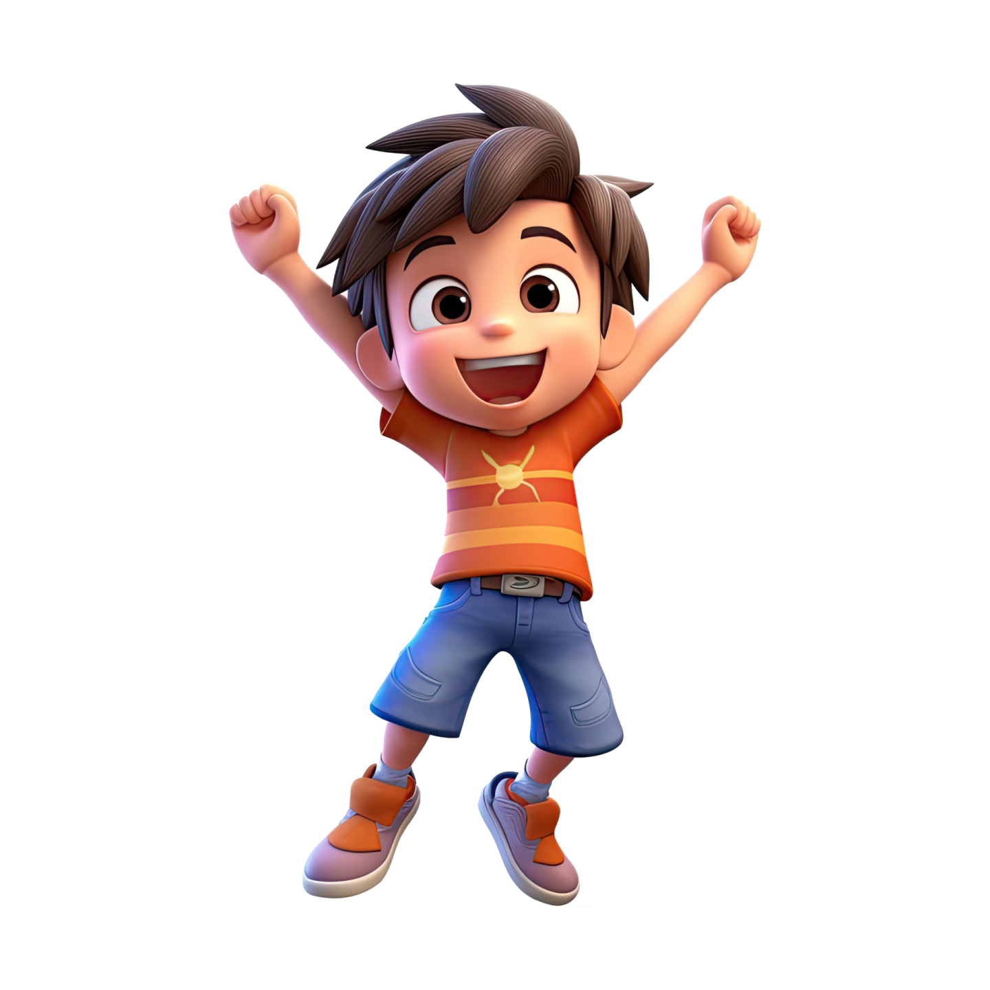 a young boy with his arms up in the air
